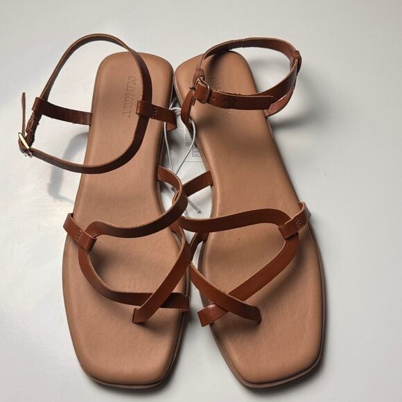 Old Navy Women's Flat Cross Strap Cognac Brown Low Heel Sandals Sz 10 - Picture 1 of 12
